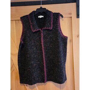 CJ Banks Sz 2X Full Zip Knit Sweater Vest Women's  Contrast Stitching Artsy
